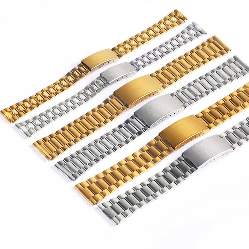 12mm 14mm 18mm 20mm Stainless Steel Watch Strap for Men Sport Bracelet Replacment Wrist Band Accessories Silver Gold Watch Band