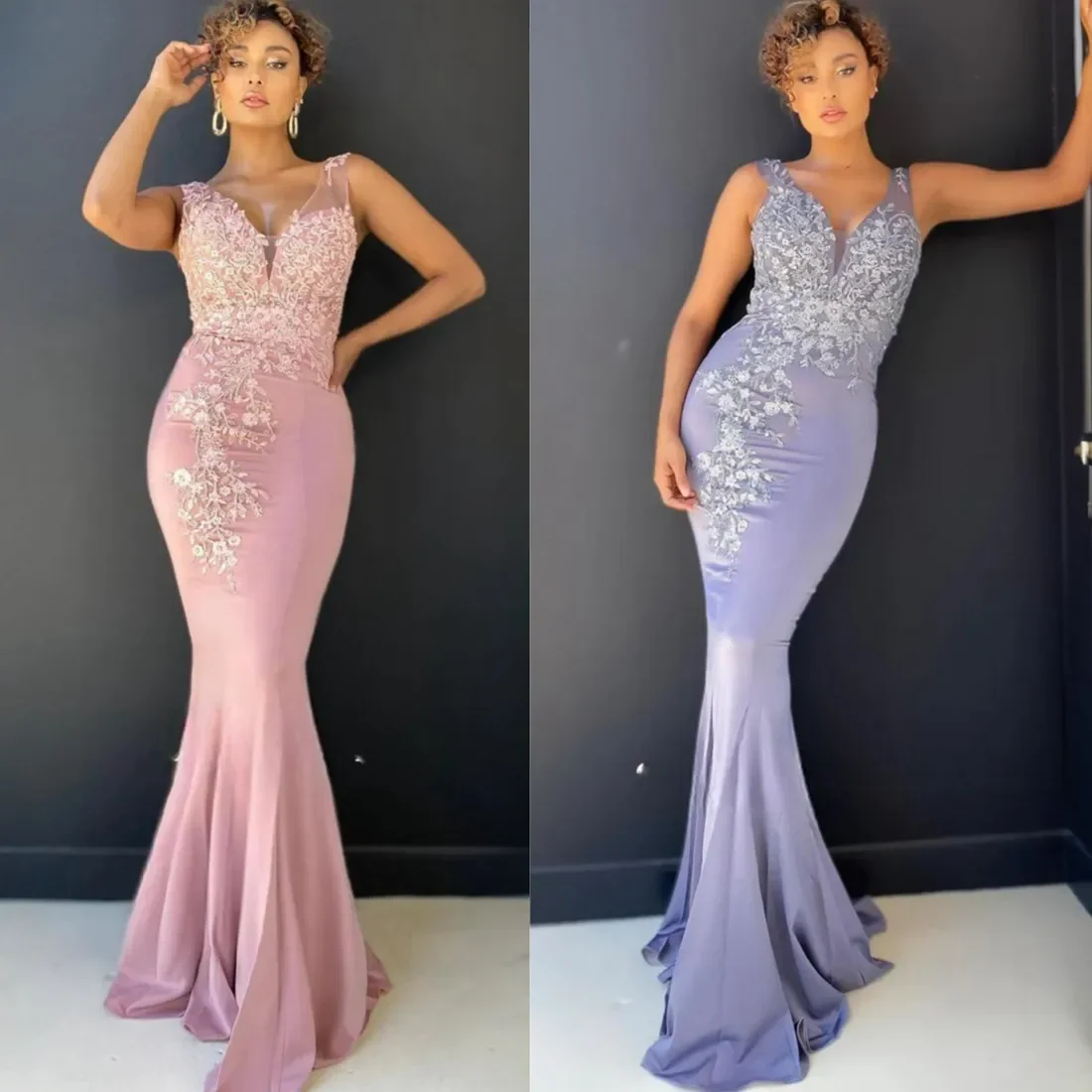 

Elegant Luxury Mermaid Custom dress V Neck and shoulder applique lace Bridesmaid Guest PROM Party Evening dress New 2024