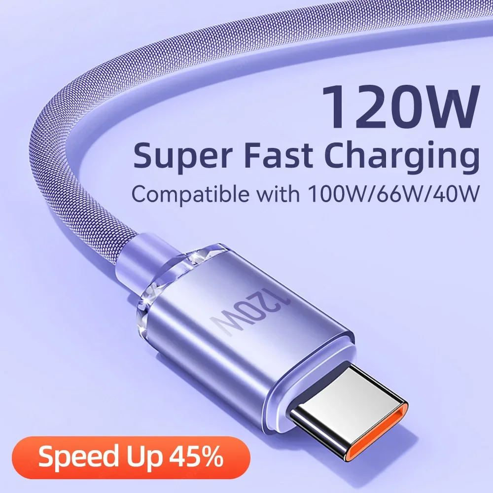 

120W Super Fast Charging 6A Data Cable For Huawei Honor Braided Material 480Mbps 25CM 1M 1.5M 2M Flash Charging Cable Type-C