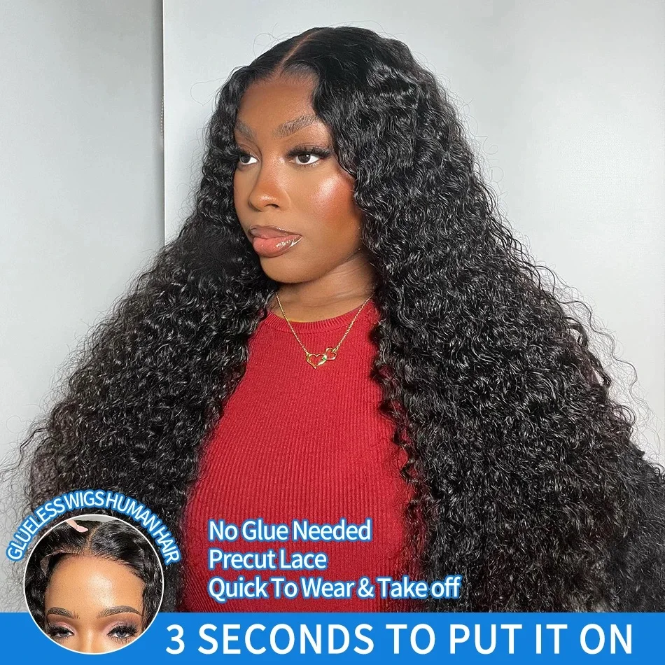 Glueless 5x5 Ready to Wear Deep Wave HD Lace Clousure Wig Human Hair Pre Plucked 6x4 Curly Brazilian Transparent Lace Front Wigs