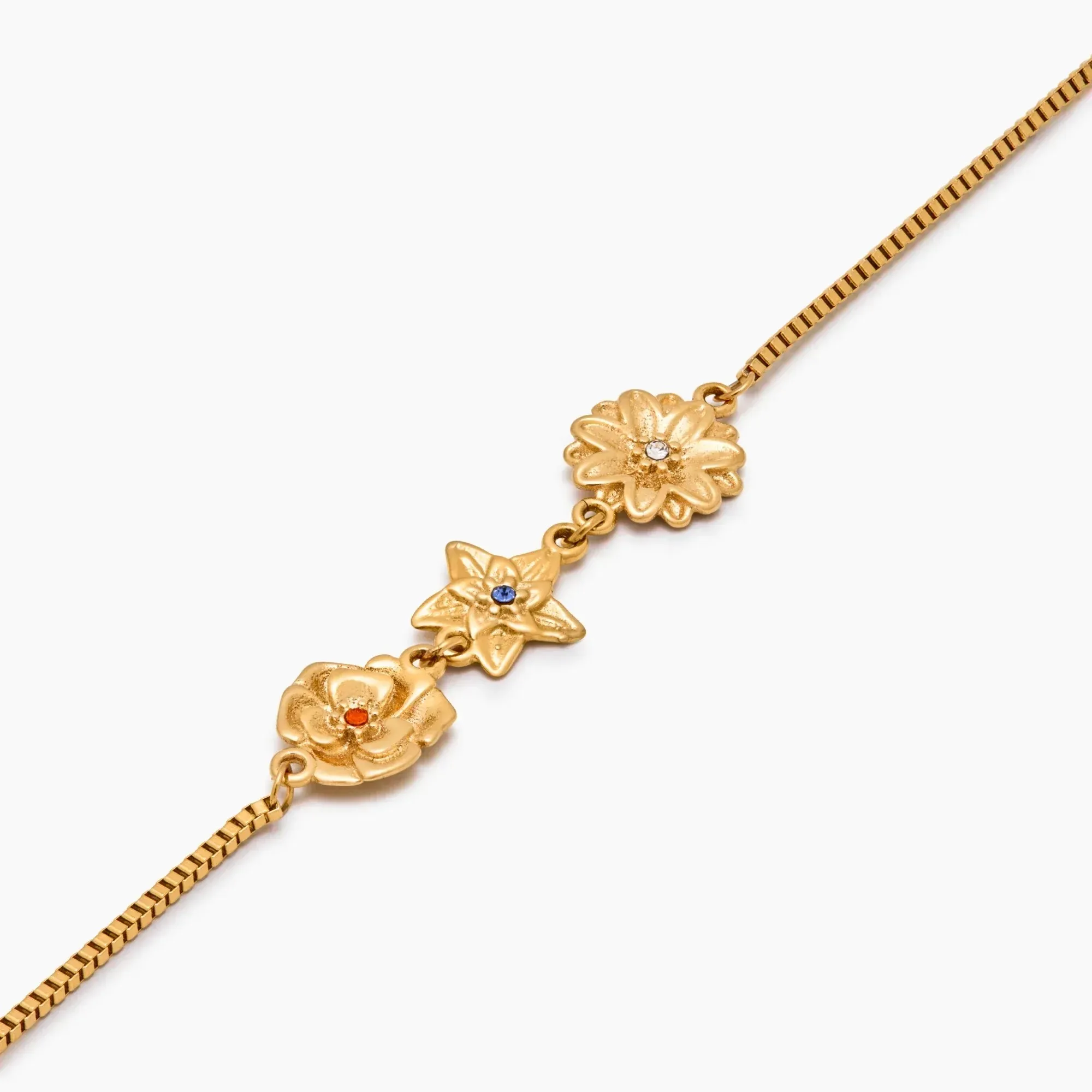 Personalized Birth Flower Charm Bracelet 18K Gold Plated Crystal Center Waterproof Customizable Birth Month Jewelry for Her Gift