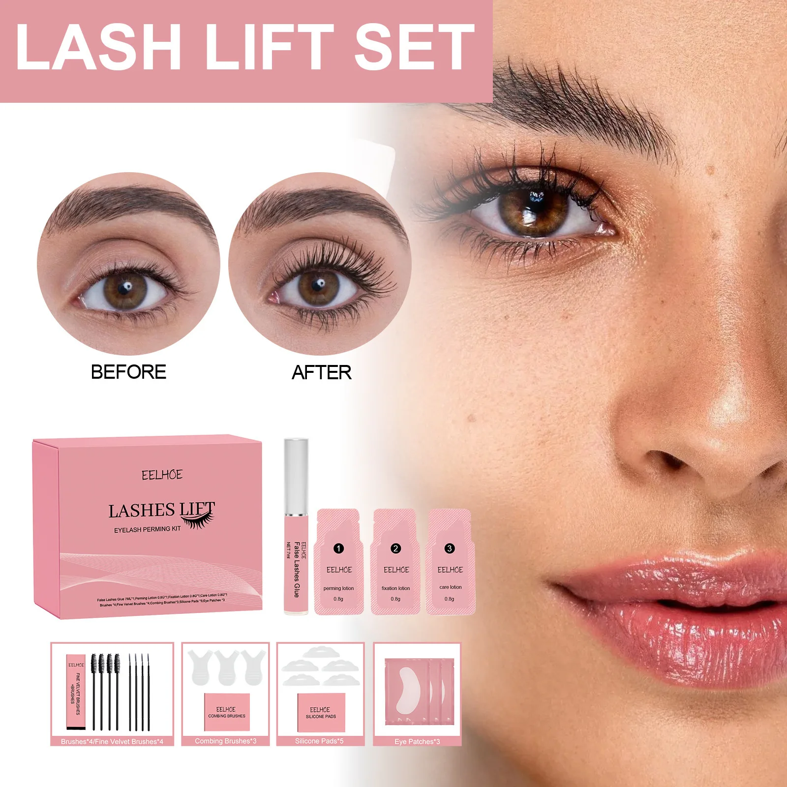 5PCS/set Eyelashes Lift Set Black Kit Beauty Set of Curly Eyebrow Eyelashes Enhance Appearance of Curly Eyebrows Female Make Up