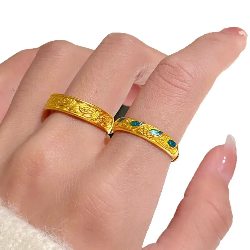 جديد نمط المحكمة الصينية الإغاثة حلقة مفتوحة المرأة المتخصصة الأزياء الخفيفة الفاخرة مذهب النبيلة الراقية خاتم المجوهرات #5