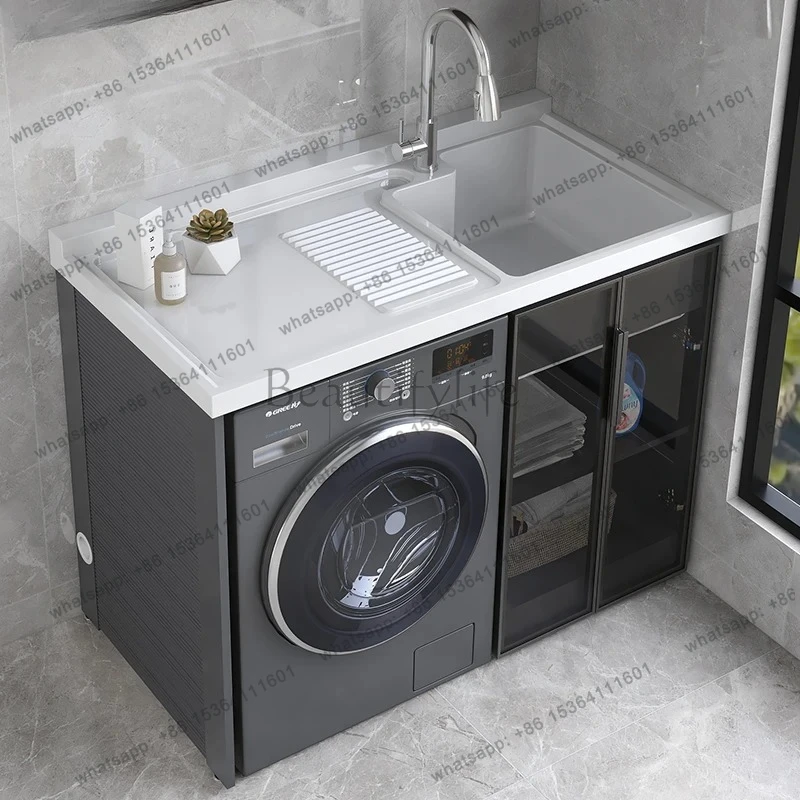 laundry cabinet space aluminum quartz stone integrated basin cabinet combination with rubbing board