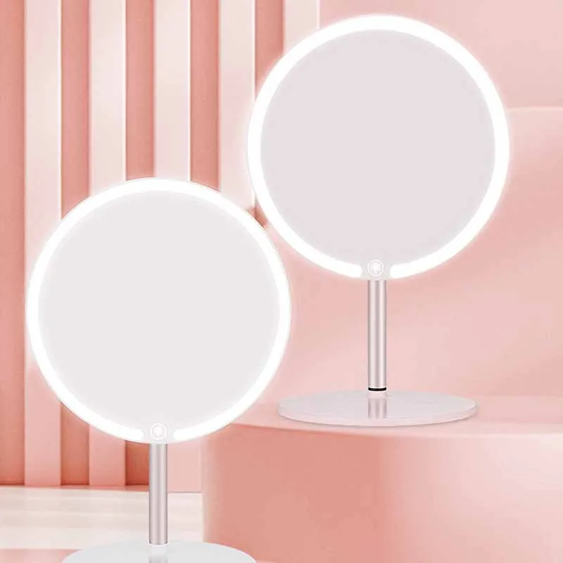 

Bathroom Round Mirror Lights Handheld Korean Vanity Mirror Creative Portable Espejo Maquillaje Luz Room Decoration Aesthetic