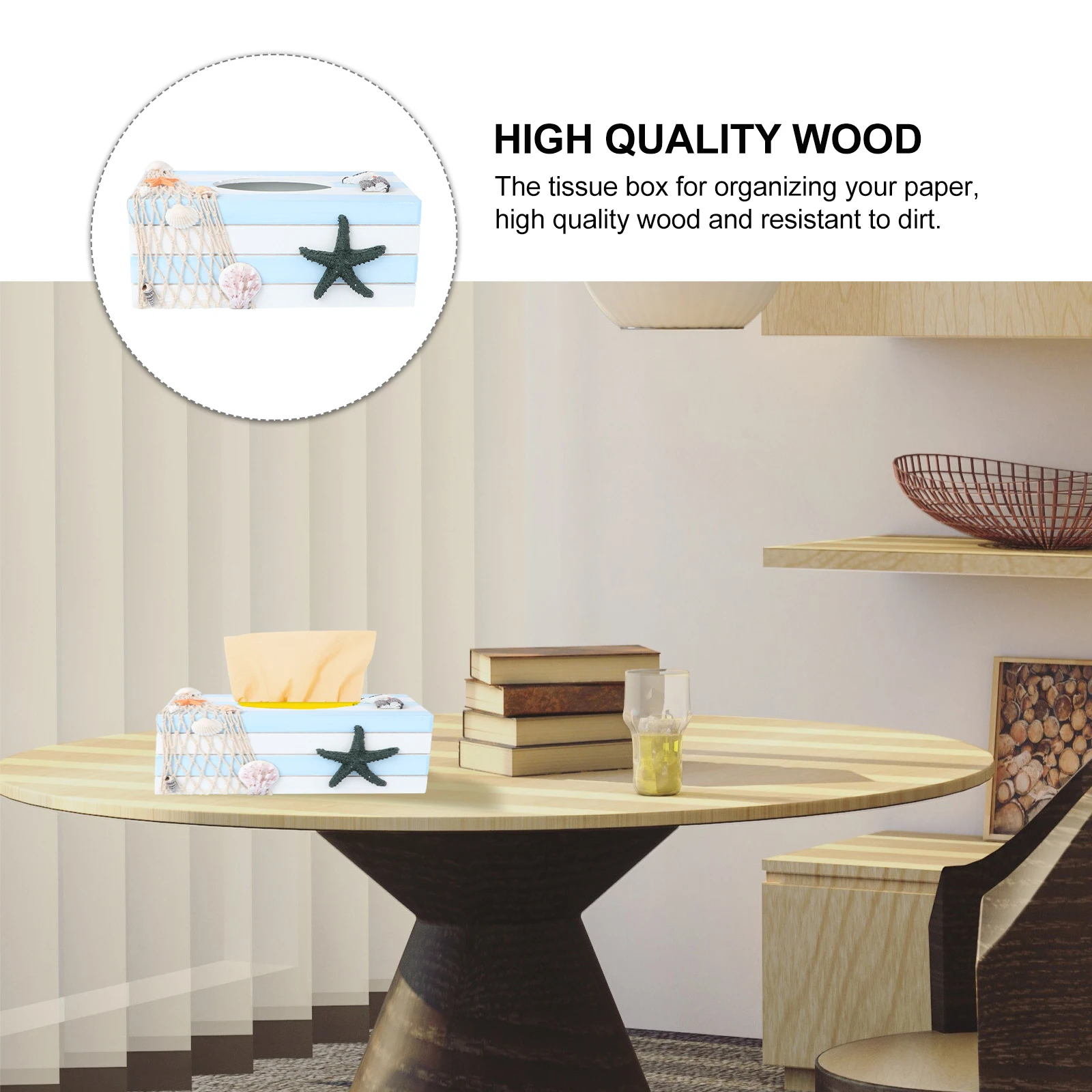

Mediterranean Tissue Box Hotel Room Use Container Holder Case Desktop Suitable for Most Tissues Boxes Wooden Cover