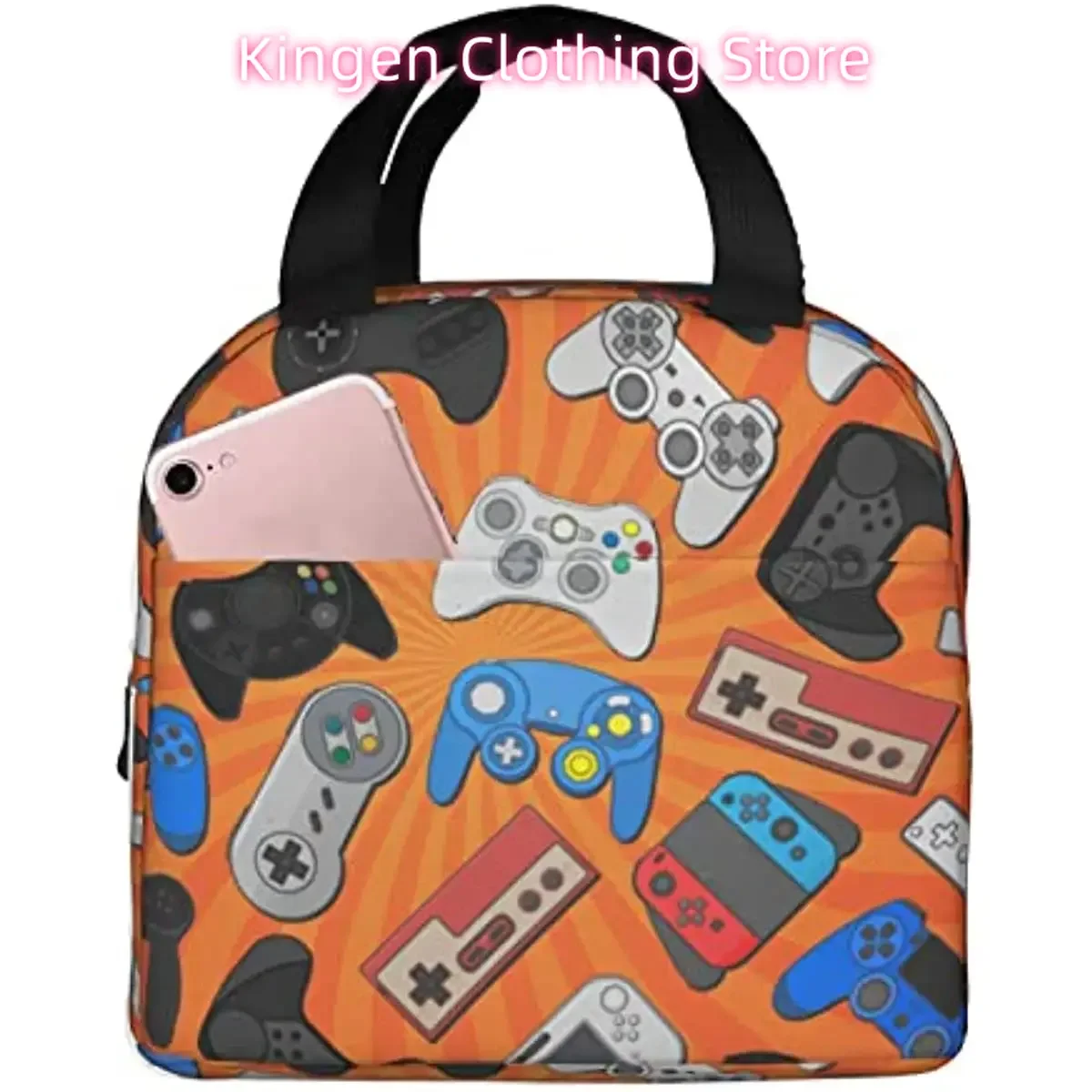 Electronic Game Controller Background Lunch Bag Compact Handbag Game Board Pattern Reusable Lunch Box