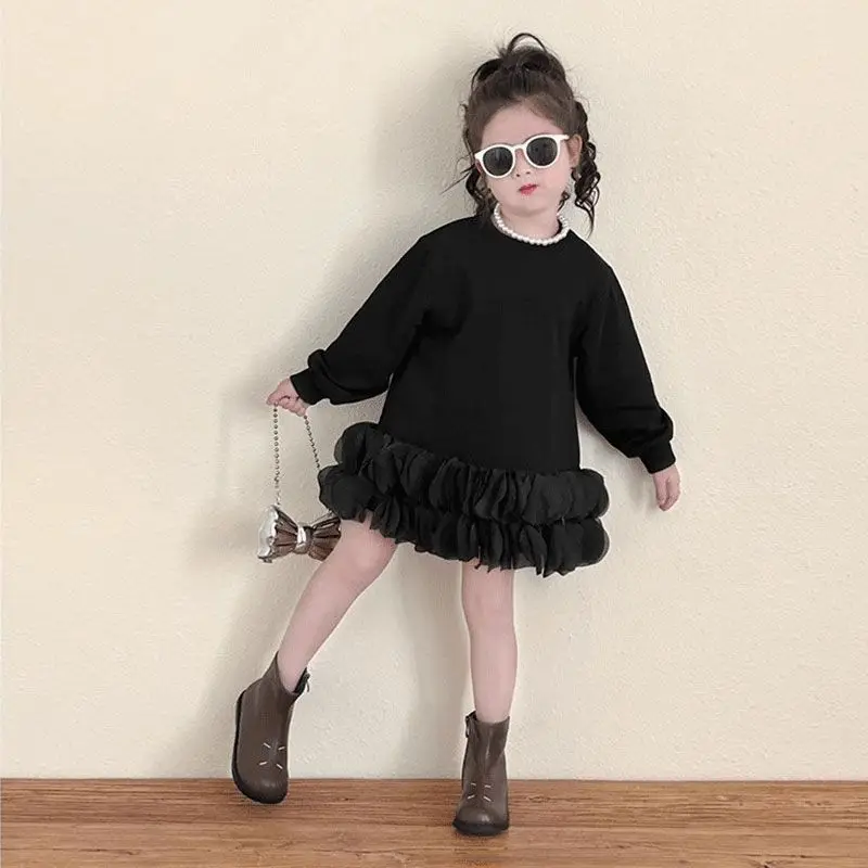 2026 Autumn Girls Long Sleeve Sweatshirt Dress Korean Style Baby Toddler Casual Pullover Tunic Top Trendy Kids Clothing