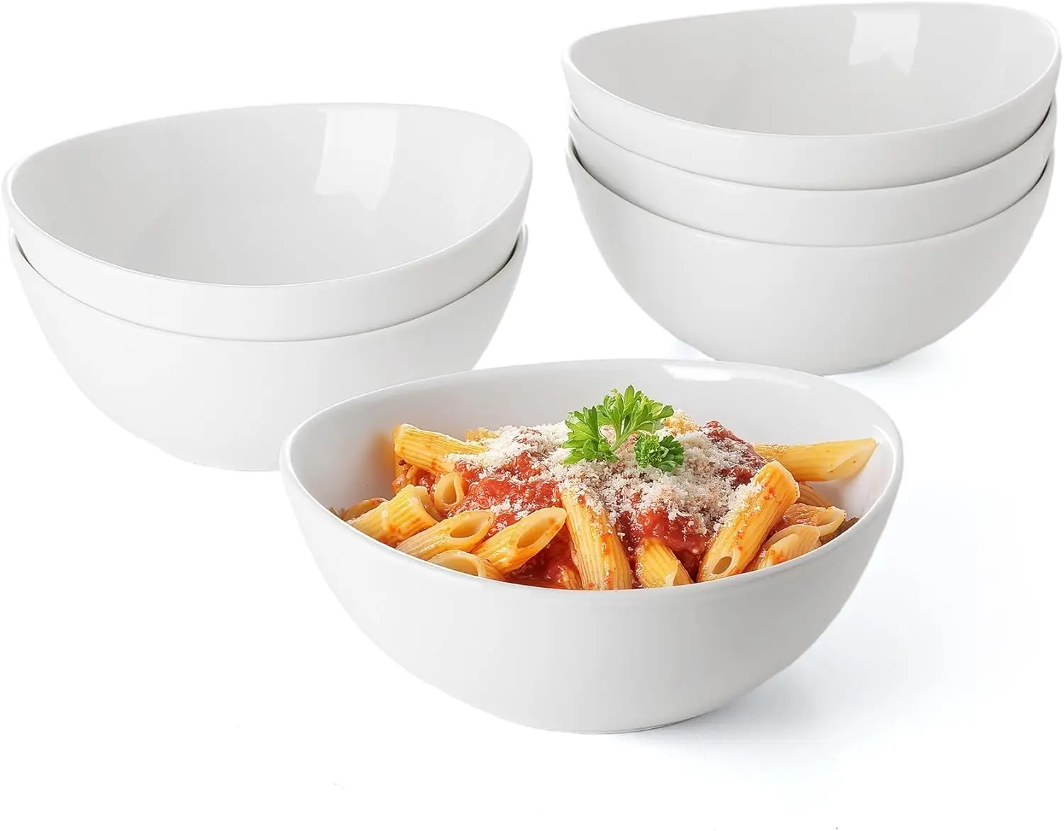 

Large White Porcelain Bowls Set of 6 for Salad, Pasta, Soup & Serving - Big Ceramic Dinner Bowls