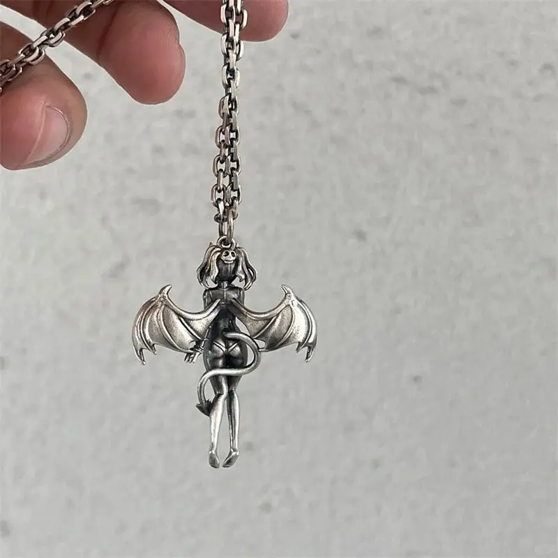 Angel necklace, niche personality, retro devil wings, couple pendant, sweater chain