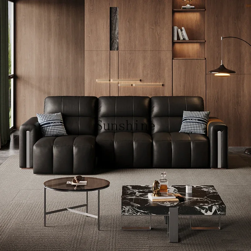 telescopic multi-functional sofa remote control smart living room zero against the wall leather first layer cowhide combination