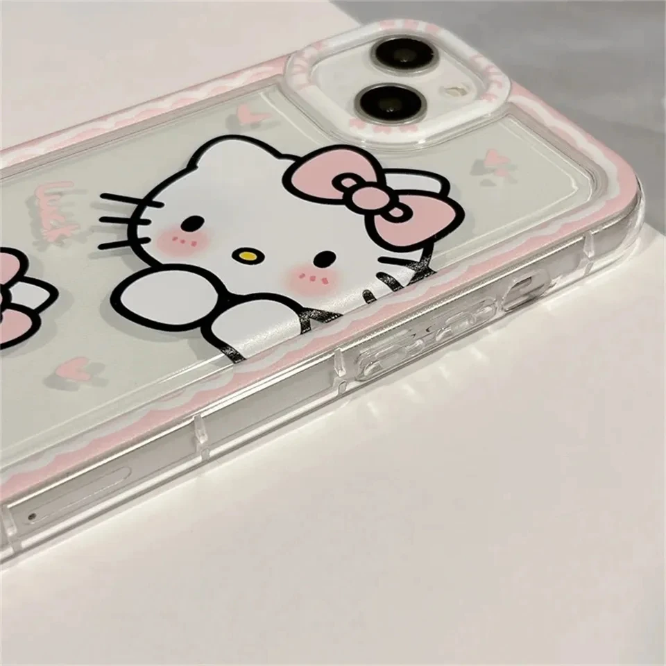 Sanrio Ins Hello Kitty Edge Phone Cases For Iphone 15 14 13 11 12 Pro Max XR XS 7 8 Plus Y2k Girl Clear Gift Silicone Anti-fall