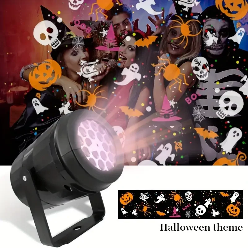 1 Pack Halloween LED Projector Light with 16 Patterns USB Powered Dynamic Skull and Pumpkin Design for Indoor Party Decor