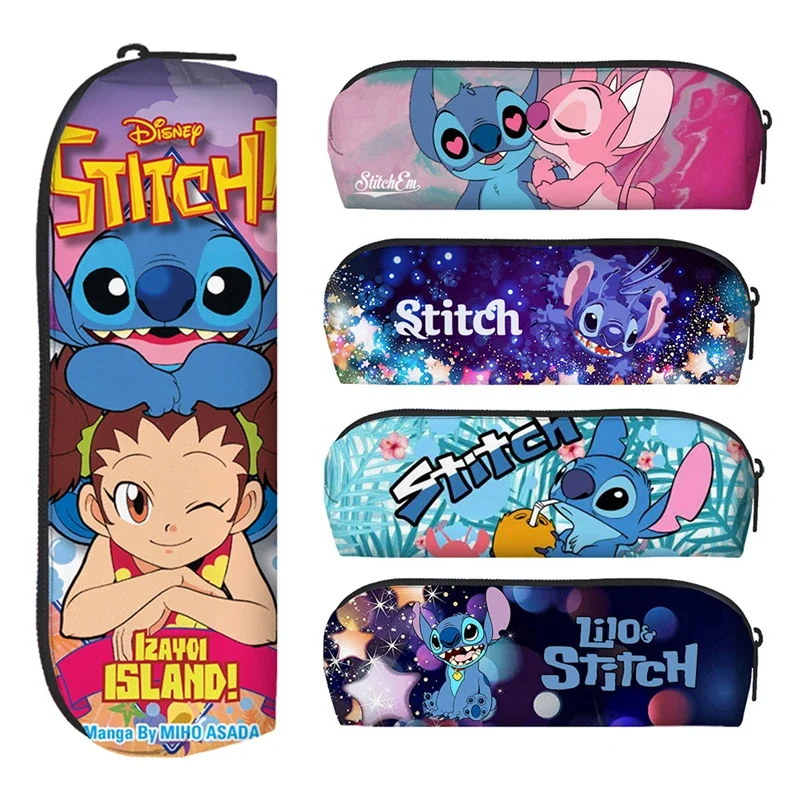 Trousse à crayons Disney Stitch pour filles et enfants, dessin animé mignon, mode ange, grande capacité, fournitures scolaires, cadeaux de vacances