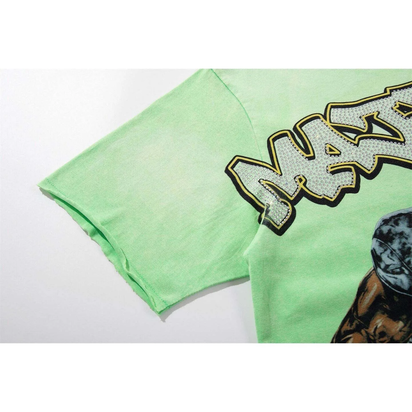 MAJESTIK Hip-Hop Style Beaded Print Loose Street Retro Distressed Trendy Short-Sleeved T-Shirt for Summer