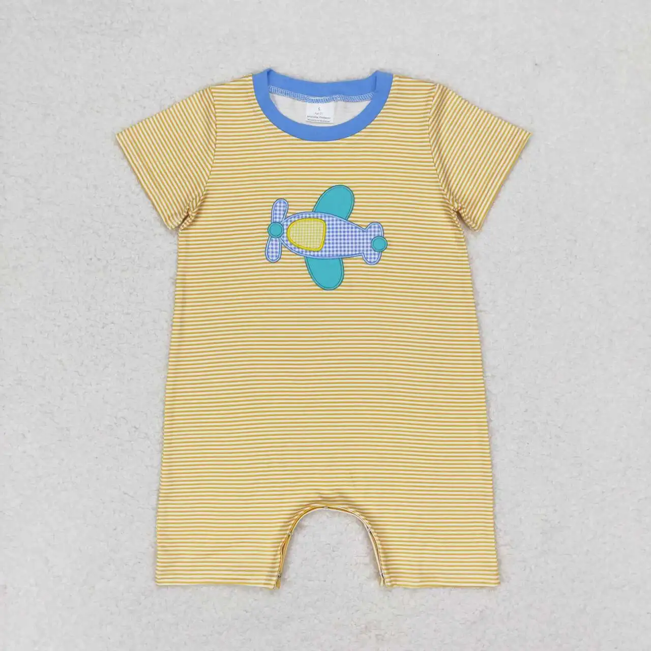 Little Boys embroidery airplane Rompers summer Clothing Newborn baby boutique wholesale infant baby short sleeves stripe onesie