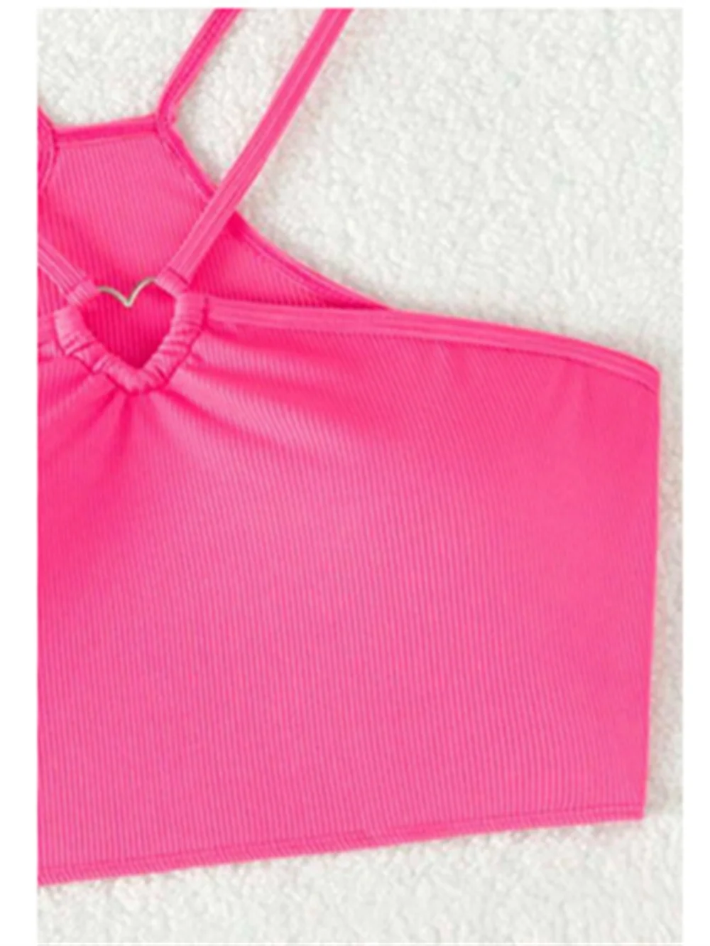 Bikini Tankini con anillos de corazón para mujer, bañador con Tanga y tirantes, ropa de baño de cintura alta Y2K para vacaciones, ropa de playa de dos piezas