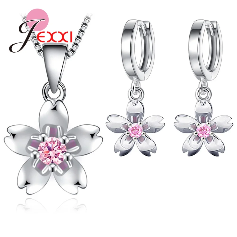 Nowy naszyjnik zestaw kolczyków 925 Sterling Silver kobiety dziewczęta modne kolczyki naszyjnik Boucle geometryczne zestawy biżuterii roślinnej