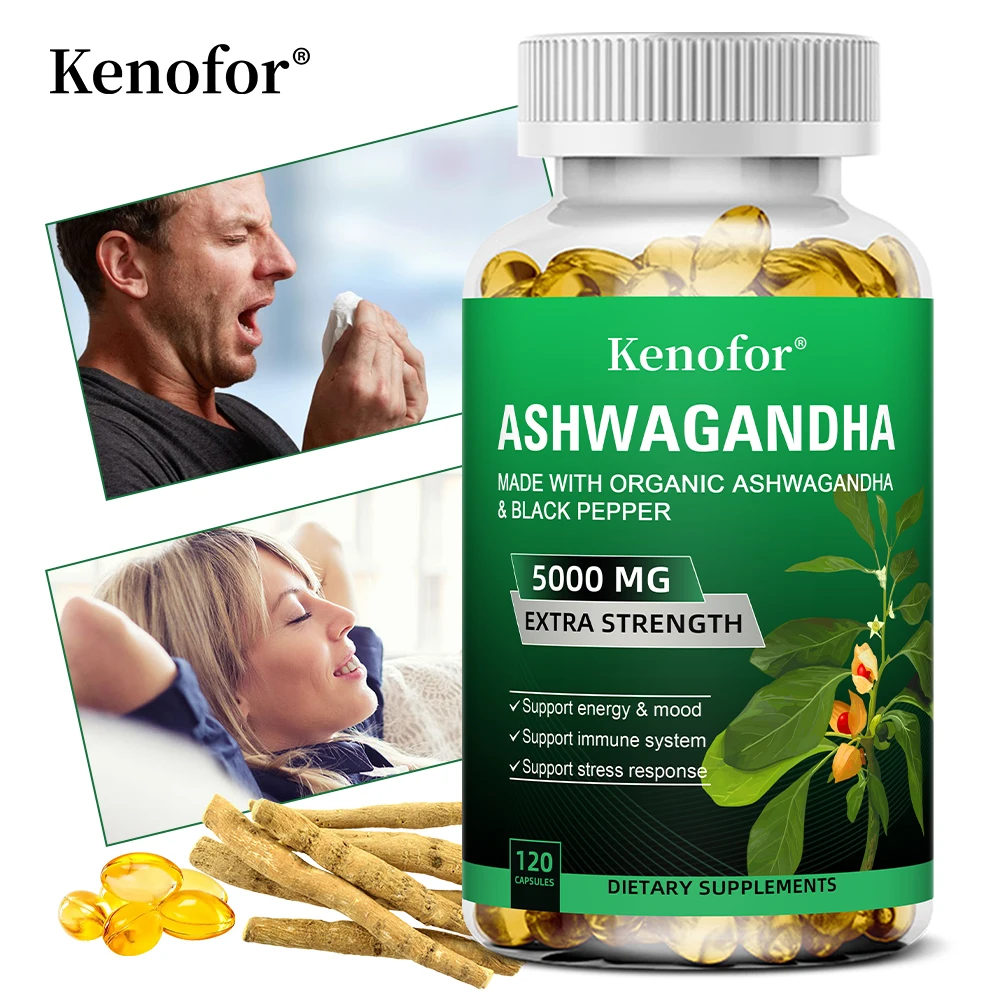 Pure Ashwagandha Root Extract Capsules 5000mg for Natural Mood, Stress, Focus, Brain, Energy , Sleep Health