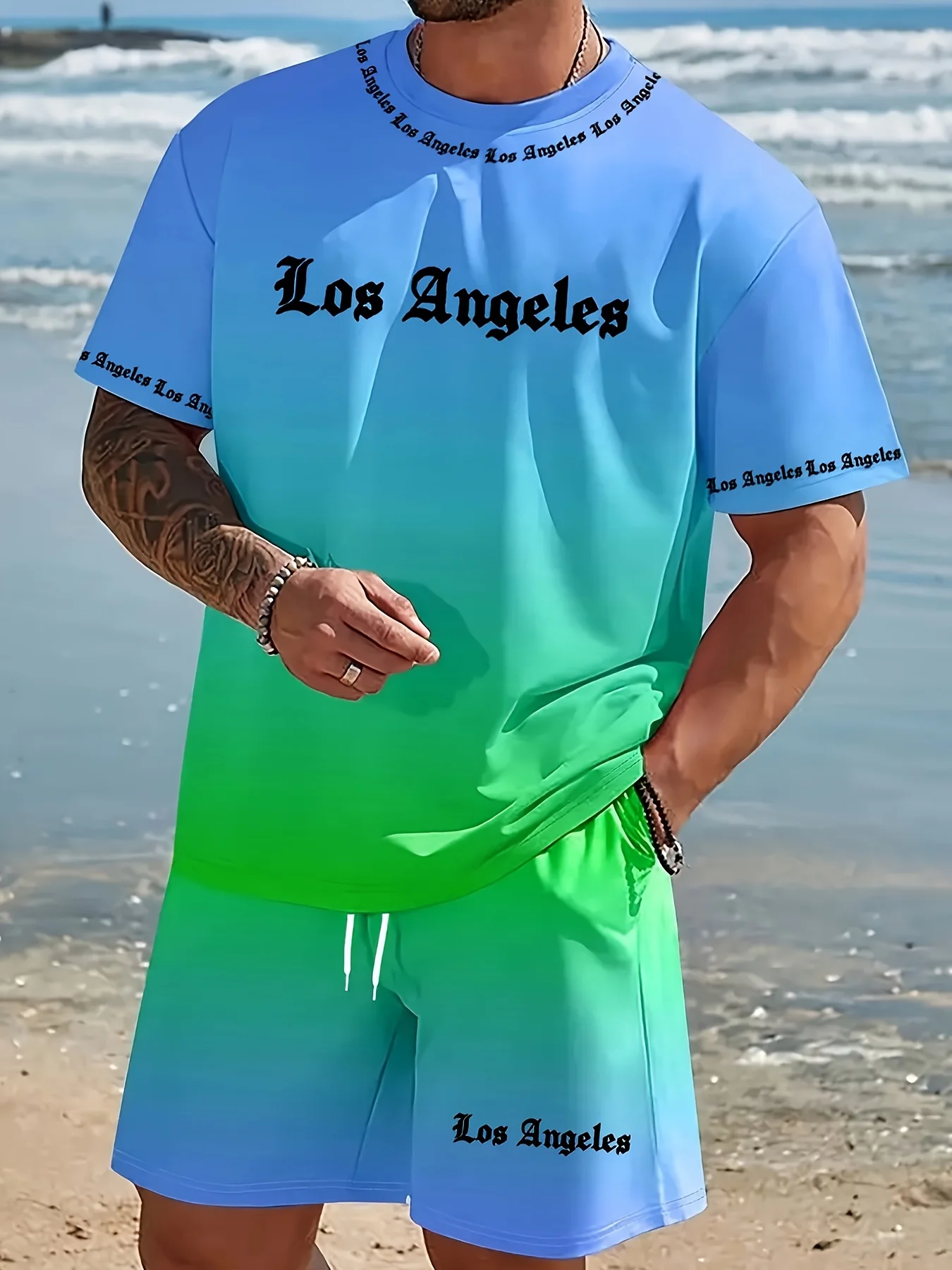 2026 Summer New Arrivals Minimalist Casual Men's Short-Sleeve T-Shirt with Letter Print Casual Shorts Streetwear Men's Set view 2