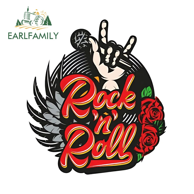 

EARLFAMILY Rock Roll with Red Roses Car Sticker Cool Persoanlity Toolbox Skateboard Decal Vinyl Scratch-Proof Racing Accessories