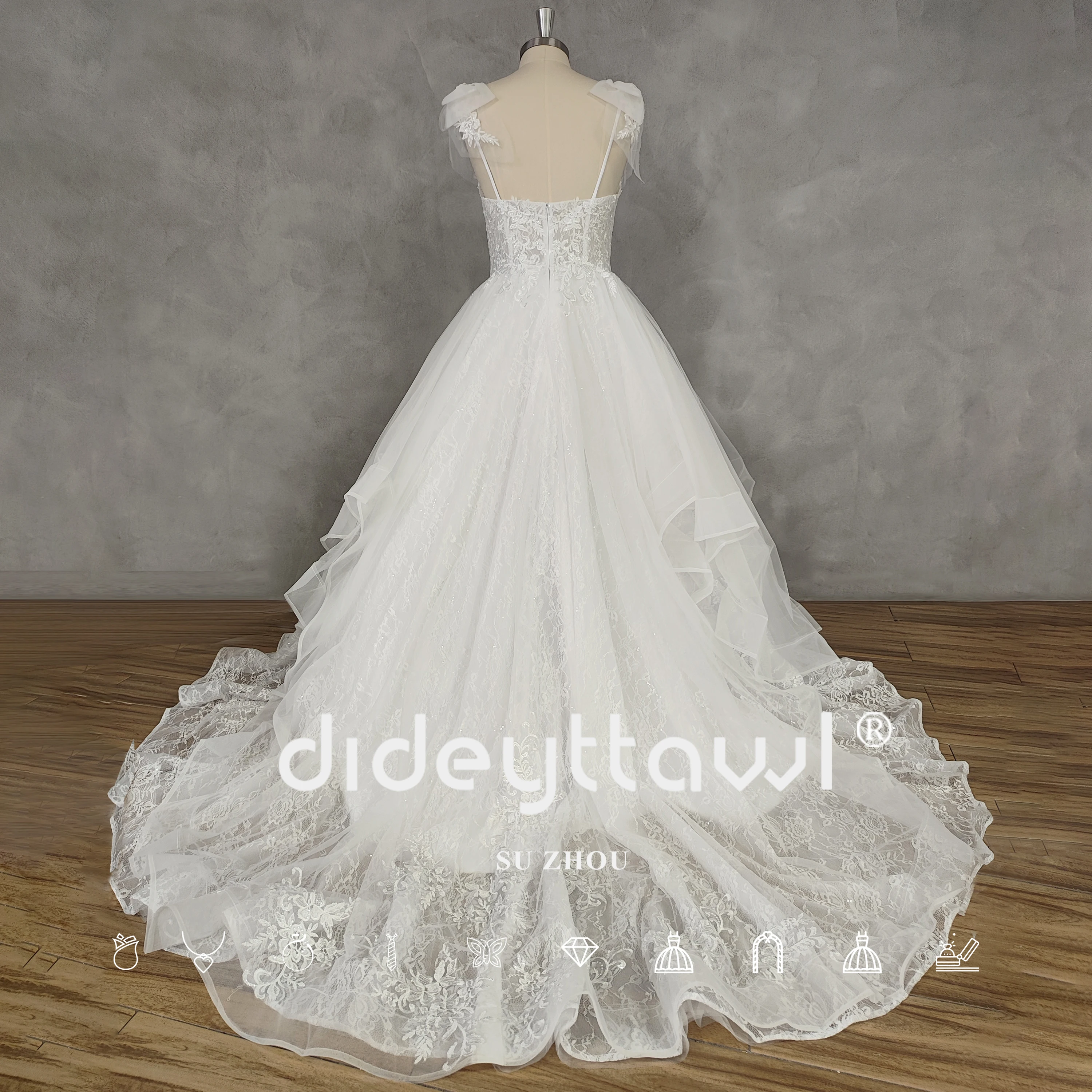 DIDEYTTAWL Real Picture Sweetheart Appliques A-Line Tulle Wedding Dress Open Back Court Train Bridal Gown Custom Made