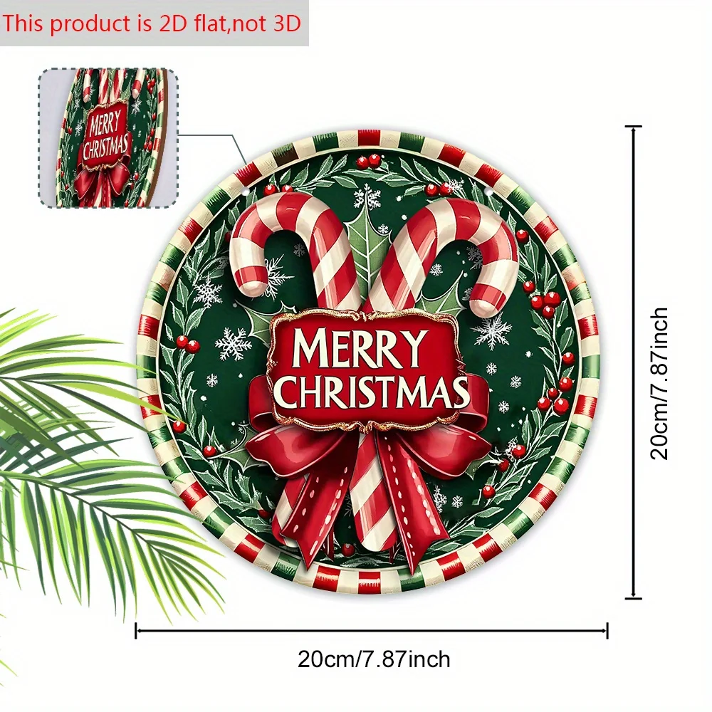 2D Flat - Flat Wooden Christmas Sign Featuring Traditional Candy Canes And a Bow - a Distinctive Plaque for Your Front Door Or W