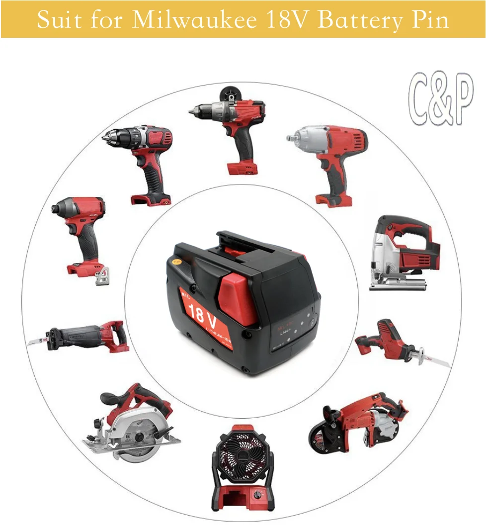 

C & P для Milwaukee 18 В, аккумуляторный контакт 3,0 Ач, 2 шт., сменные литий-ионные аккумуляторы, модели 48-11-1830 MV18B V18 F38 0824-24