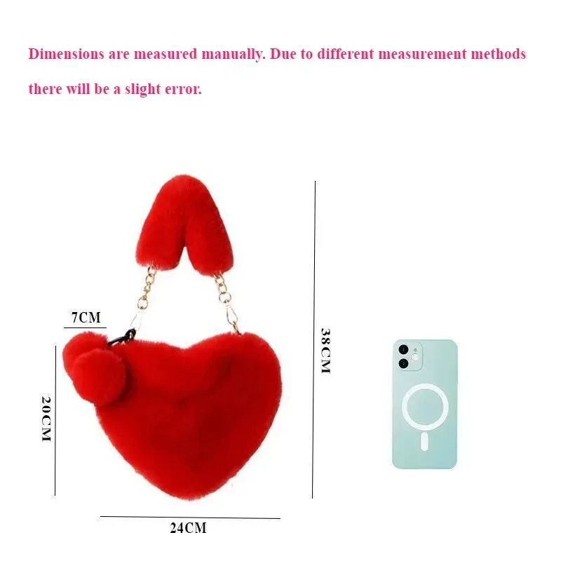 Fashion Female Furry Daily Clutch Purse Faux Fur Heart-shaped Women Small Handbags Fluffy Plush Ladies Chain Shoulder Bag