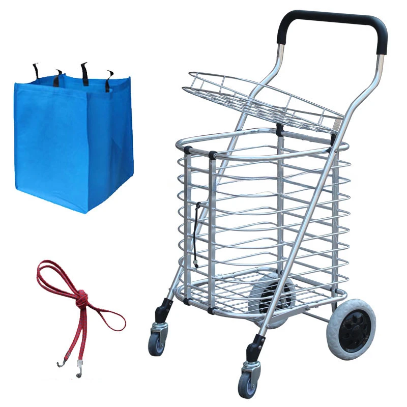 

Durable Iron Folden Shopping Carts Universal Wheel Home Elderly Trailer Portable Folding Trolley with Storage Bag Bearing 35kg