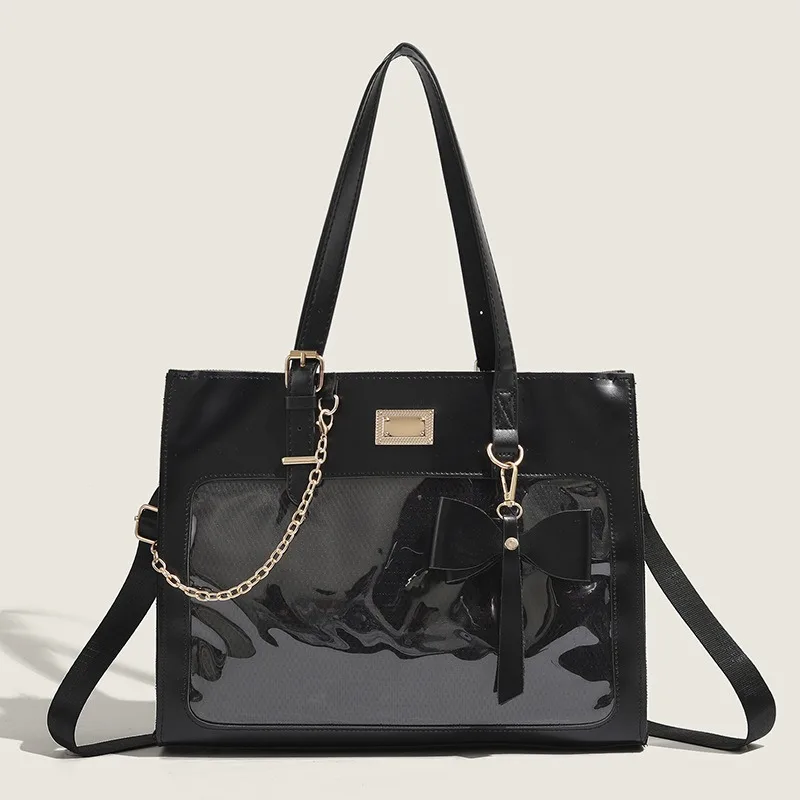 

Large Capacity Bow Shaped Transparent Pain Tote Bag Sweet Hand-held Diagonal Commuting Shoulder Bag for Girls