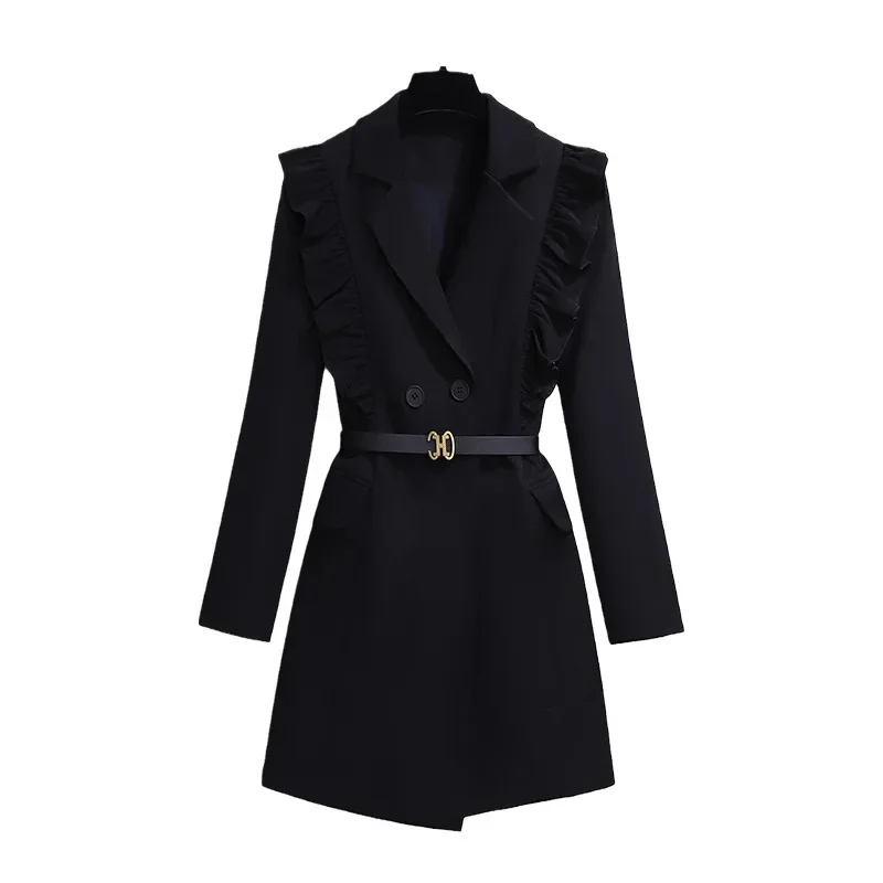 Good QualityRuffled Long-sleeved Suit Dress Winter With Belt Dress V-neck Coat Business Office Work Party Women Clothing