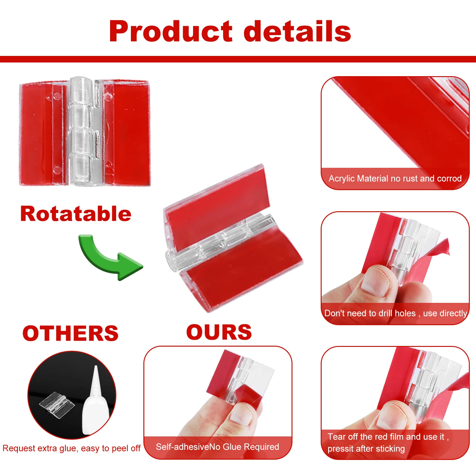 10/20Pcs Folding Hinges Acrylic Transparent Hinges Self adhesive Hinge Plastic Hinges Boxes Clear Adhesive Hinges Foldable Hinge