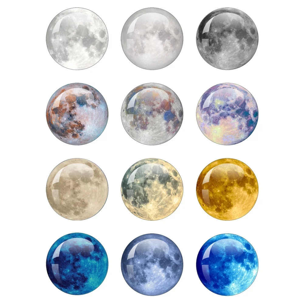 12pcs/lot Round Glass Cabochon Colorful The Moon Planet 10-40MM Round Photo Glass Cabochon Flat Back DIY Jewelry Making Finding