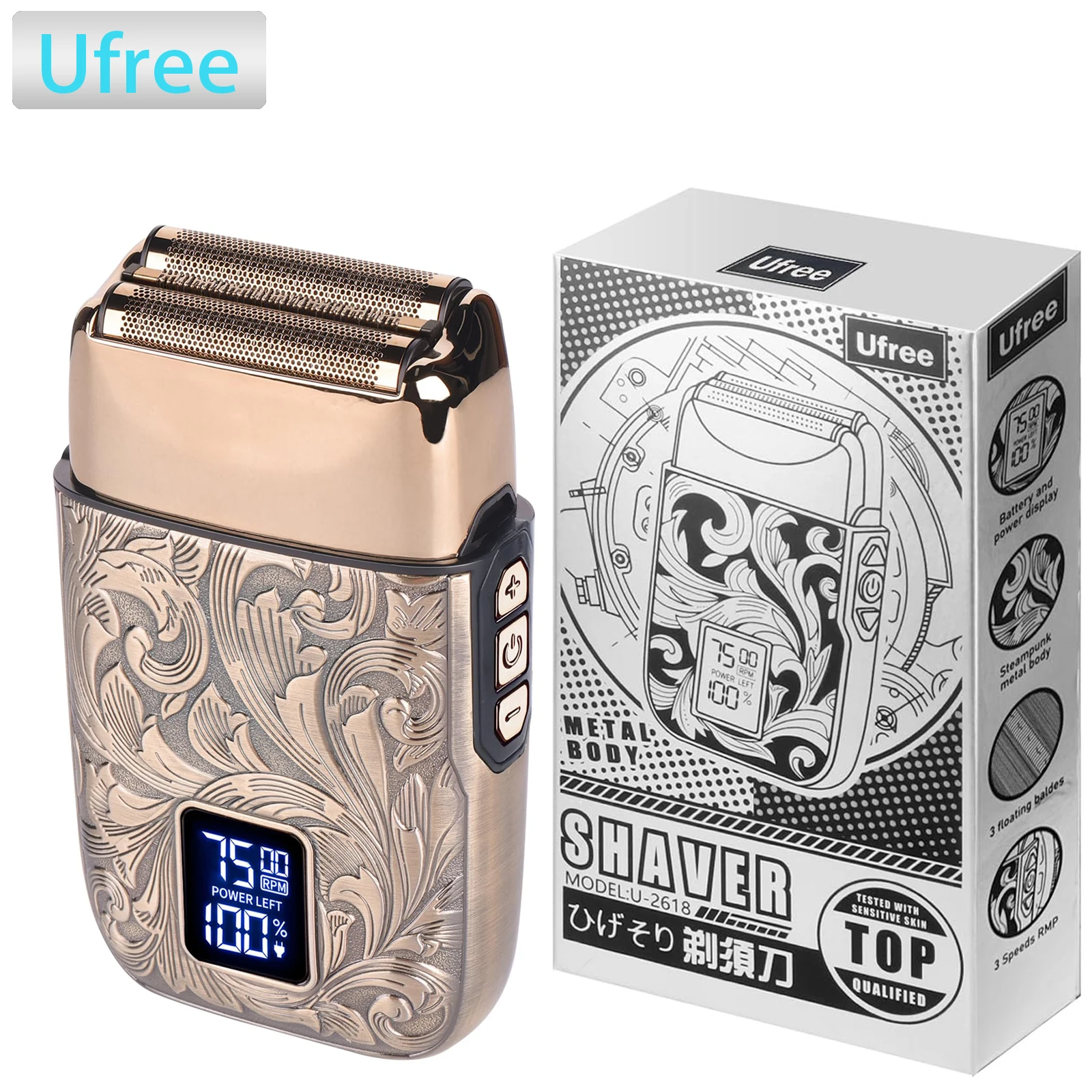 Ufree Close Shaver Electric Foil Shavers for Men, 3-Speed Electric Razor, Bald Head Shavers, Face Shaving Beard Trimmer with LCD