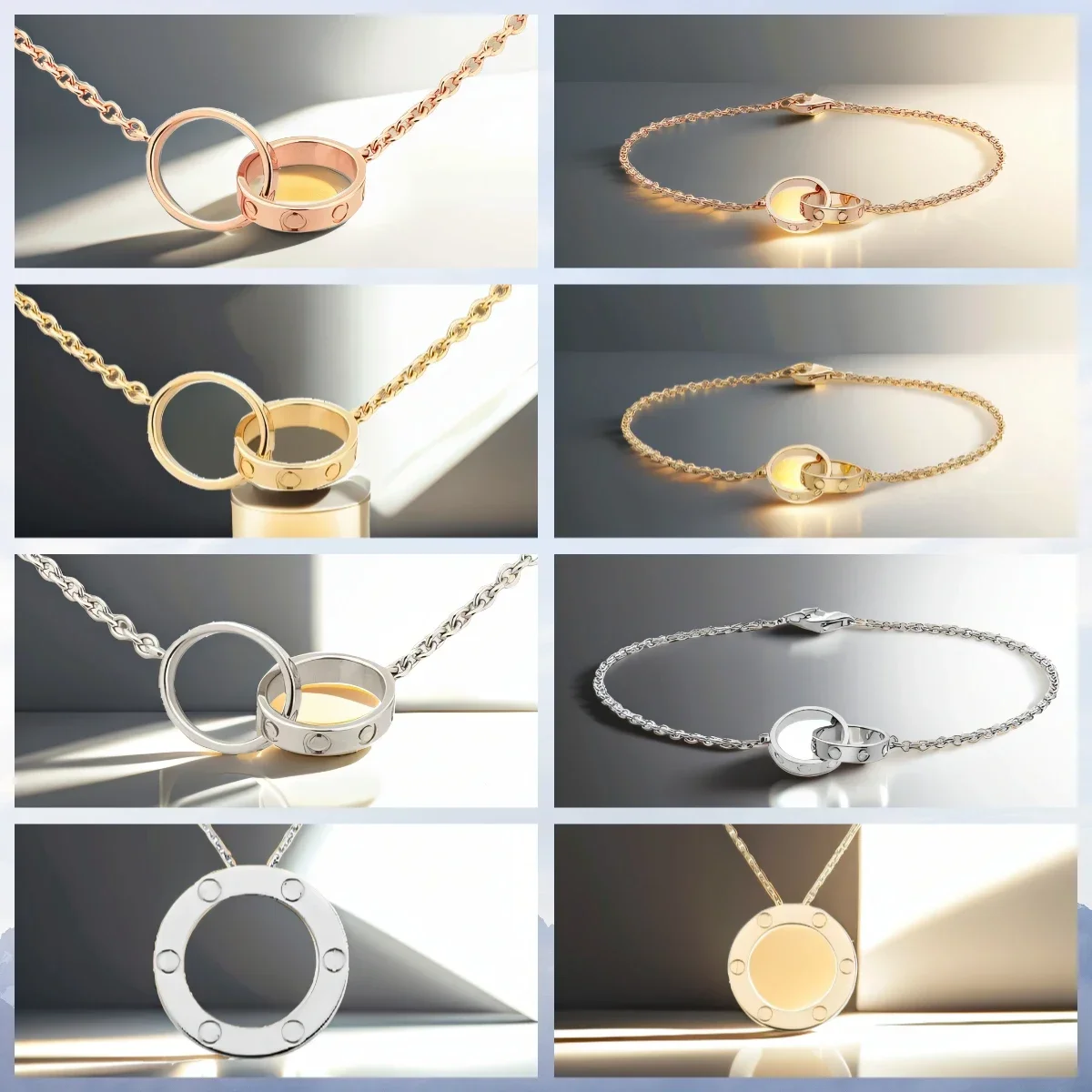 

2025 New 925 silver high-quality double ring ring necklace bracelet women's set Luxurious and fashionable jewelry party gift