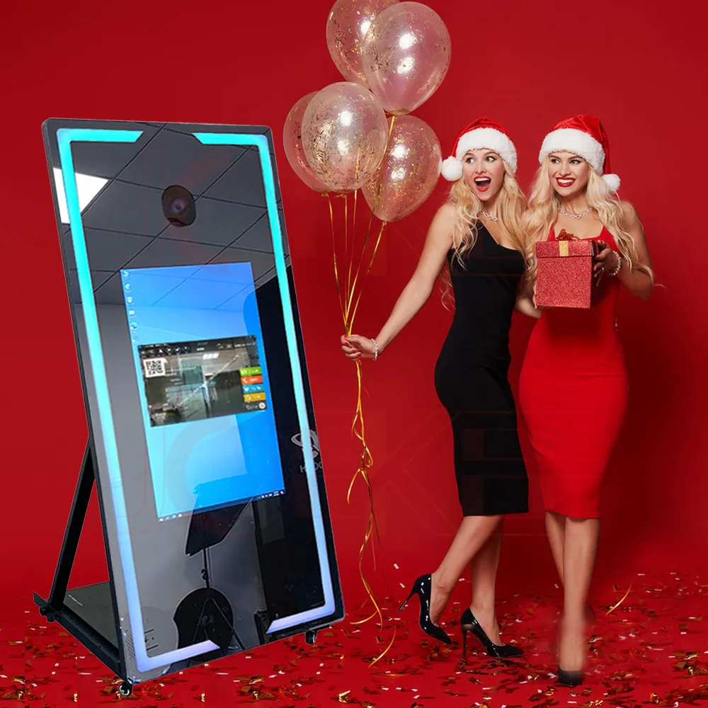 65 inch Magic Mirror Photo Booth 32in Touch Screen Built-in Mini PC Portable Mirror Photo Booth Selfie Machine for Partys Events