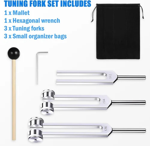 Imagen 2 del producto Juego de Diapasones Curativos Miwayer (128 256 512 Hz) - Herramientas de Terapia de Sonido y Meditación con Bolsa, Regalo para Aliviar el Estrés para Yoga