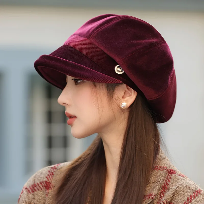 

Fashion Adults French Hat Leather Classic Slouchy Baker Versatile Octagonal Autumn Winter Cap Women Beret Big Head Painter 8M109