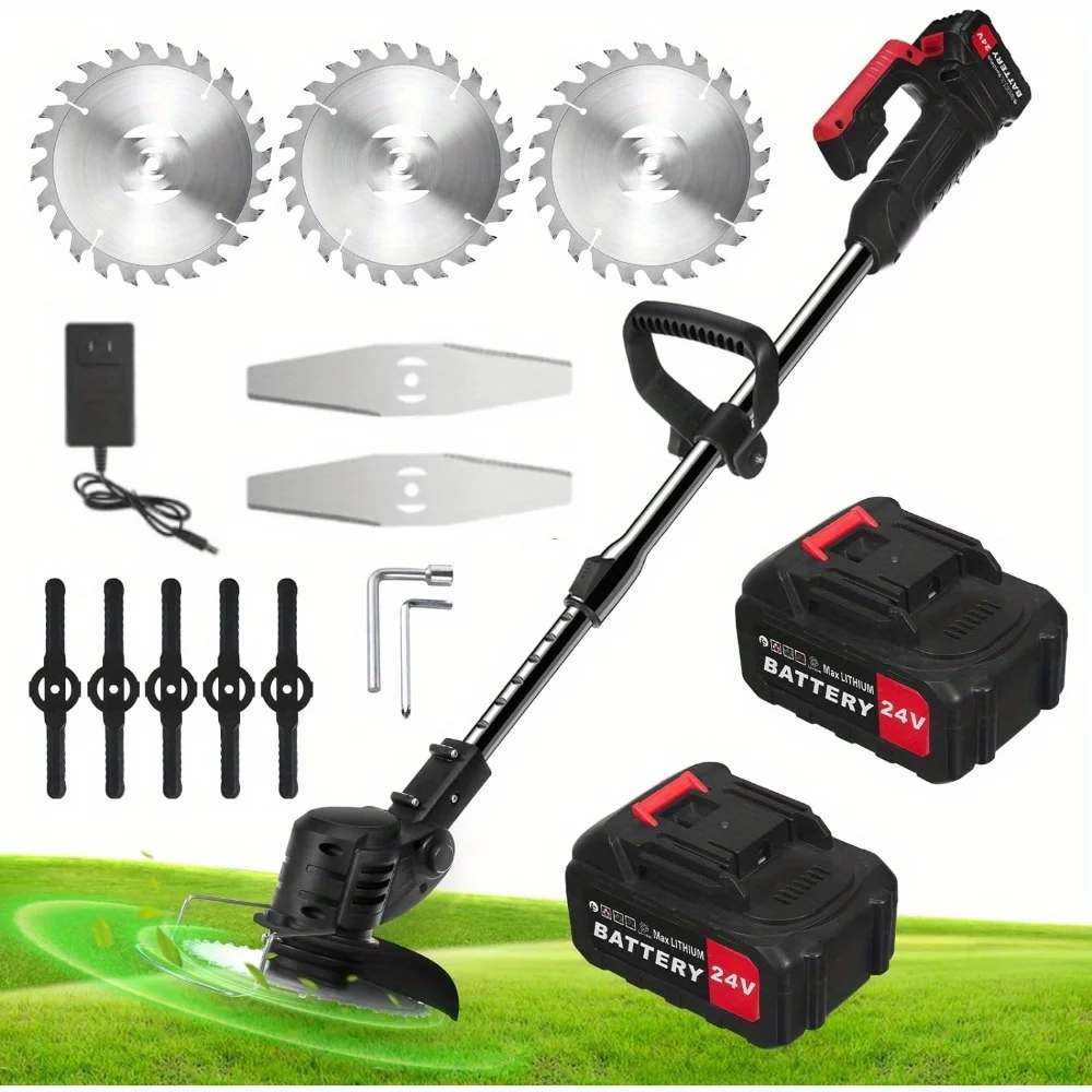 Electric Weed Wacker, 24V 1500MAh Weed Wacker Battery Operated, 3-in-1 Lightweight Lawn Trimmer/Mini-Mower/Brush Cutter