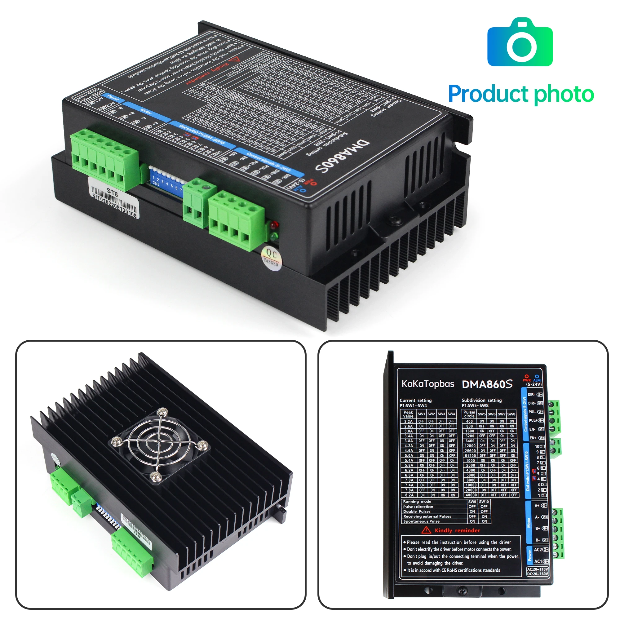 『EU Stock』New DMA860S Stepper Motor Driver Controller DC 18-160VDC / AC 18-110VAC, 2 Phase, for Nema34 86 Stepping Motor