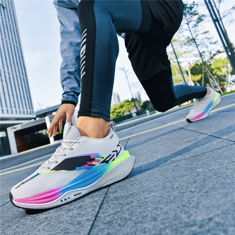 Men Running Shoes Carbon Board Speciality Marathon Sports Shoes Breathable Lightweight Women Comfortable Nonskid Sneakers Unisex