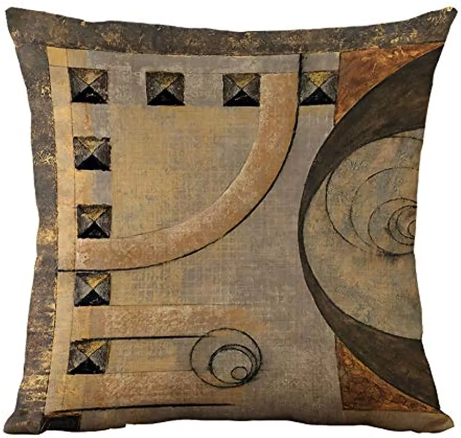 Pillow Cover, 45X45cm, Retro Geometric Decoration Design Living Room Abstract Pattern Printing, Sofa Cushion Cover, Creative