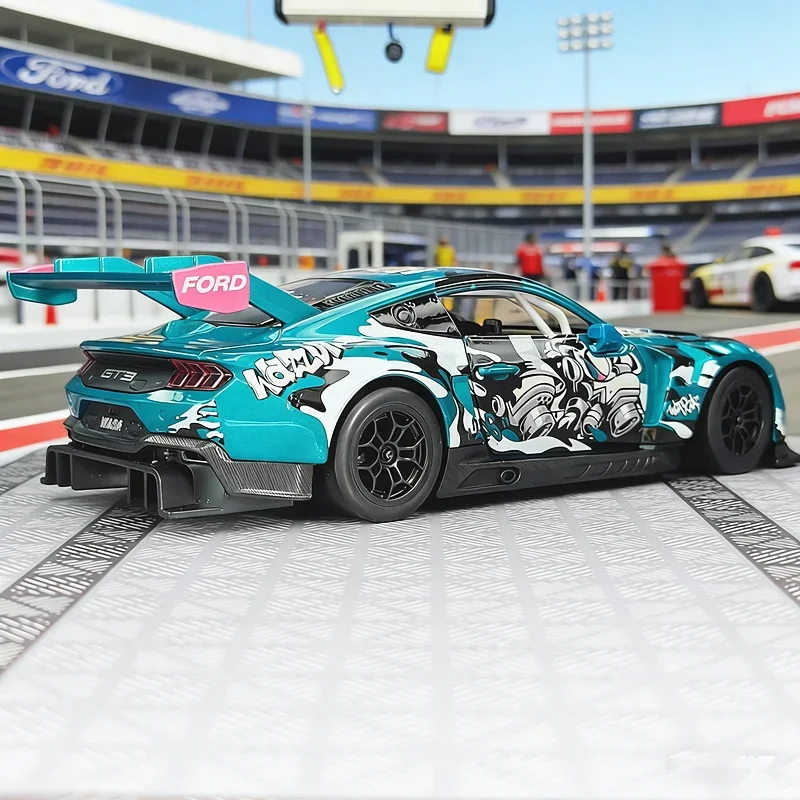 

1:24 Ford Mustang GT3 Racing Car Model Alloy Diecast Supercar With Sound & Light Pull Back Function High Simulation Metal