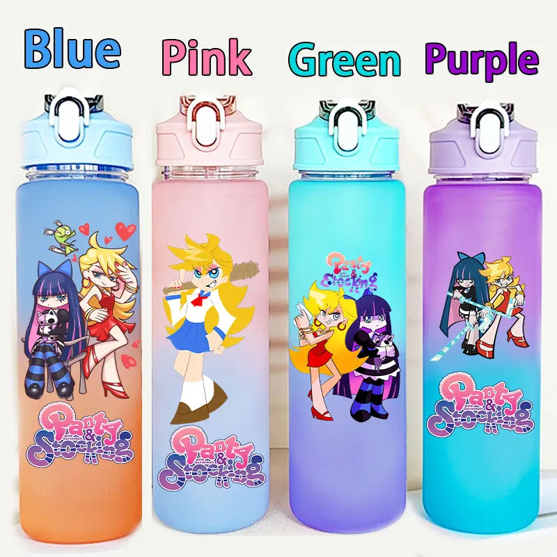 

750ML Plastic Water Bottle Drinking Straw Cup for Panty & Stocking with Garterbelt Student Anime Gradient Cute Portable Cup Gift