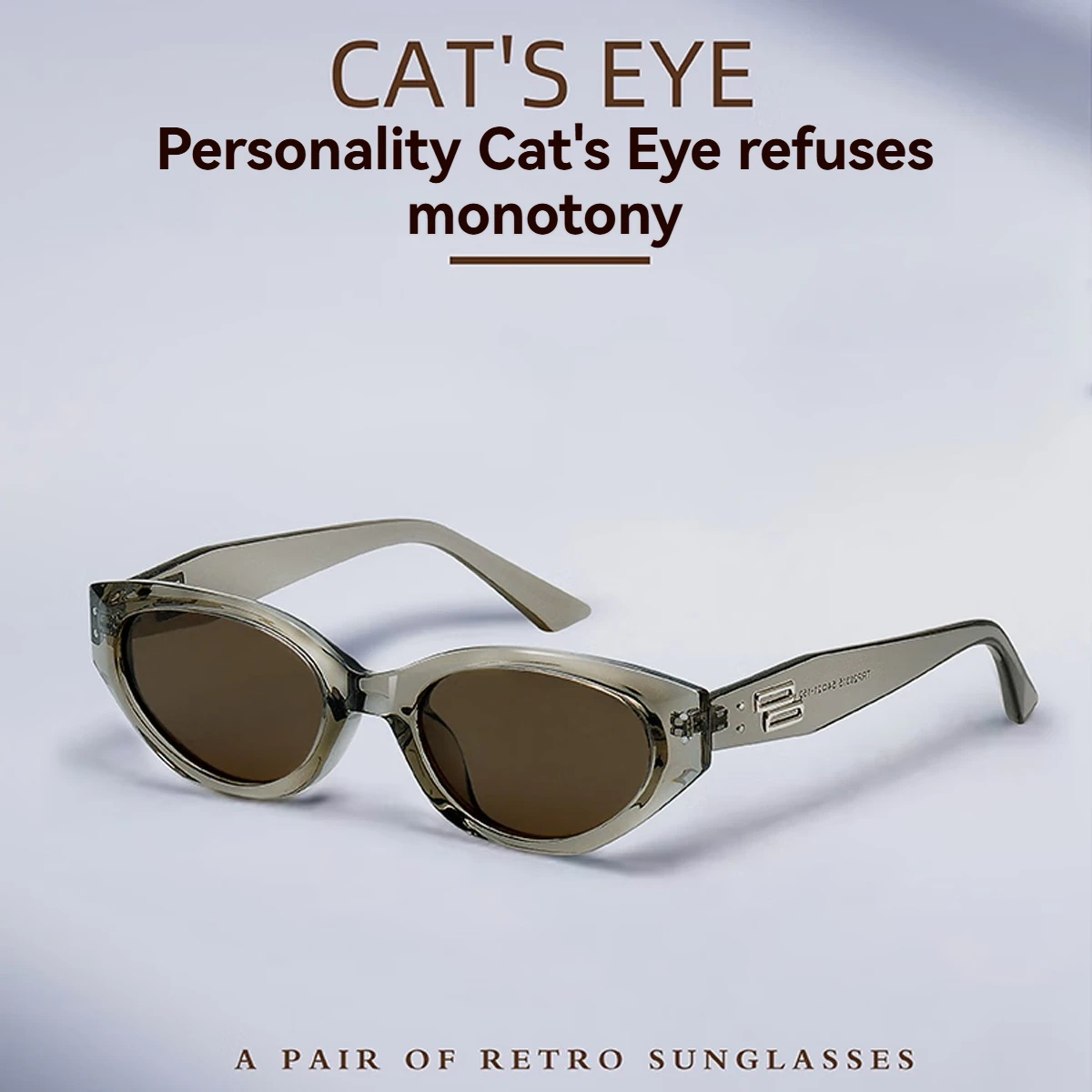 

FYTOO2025 Retro Cat Eye Sunglasses Women Transparent Frame Brown Lens UV400 Protection Fashion Personality Eyewear 20315