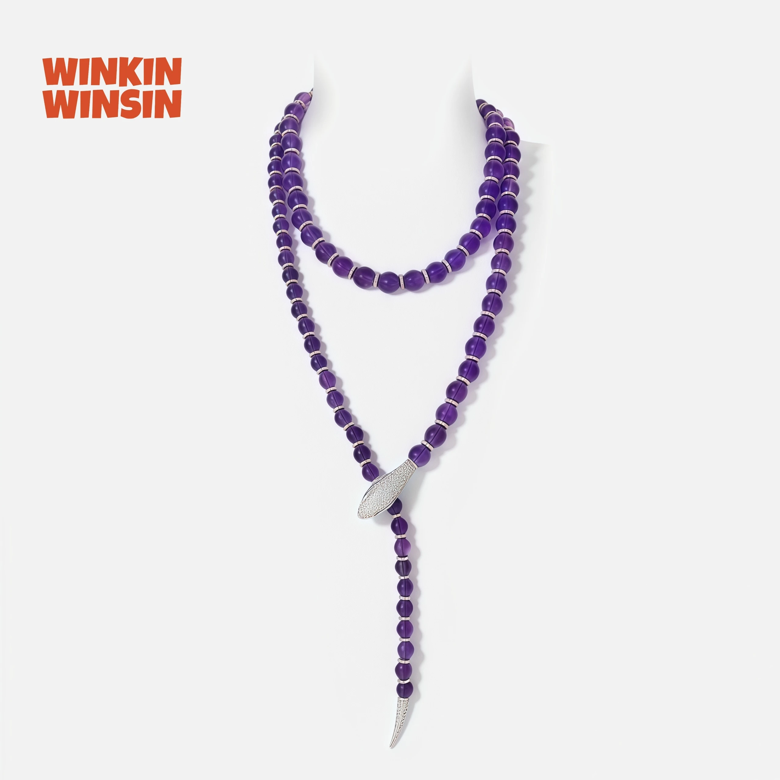 

WINKIN WINSIN Brand MST Serpentine Necklace Natural Amethyst S925 Silver Gold-Plated High Carbon Diamond Bead Necklace Jewelry