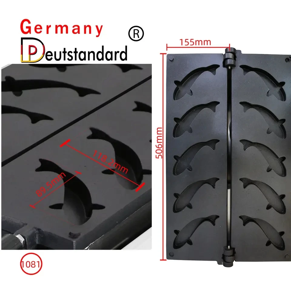 Máquina eléctrica comercial para hacer gofres con forma de pez, equipo para hornear galletas y aperitivos, nuevo diseño, 5 unidades