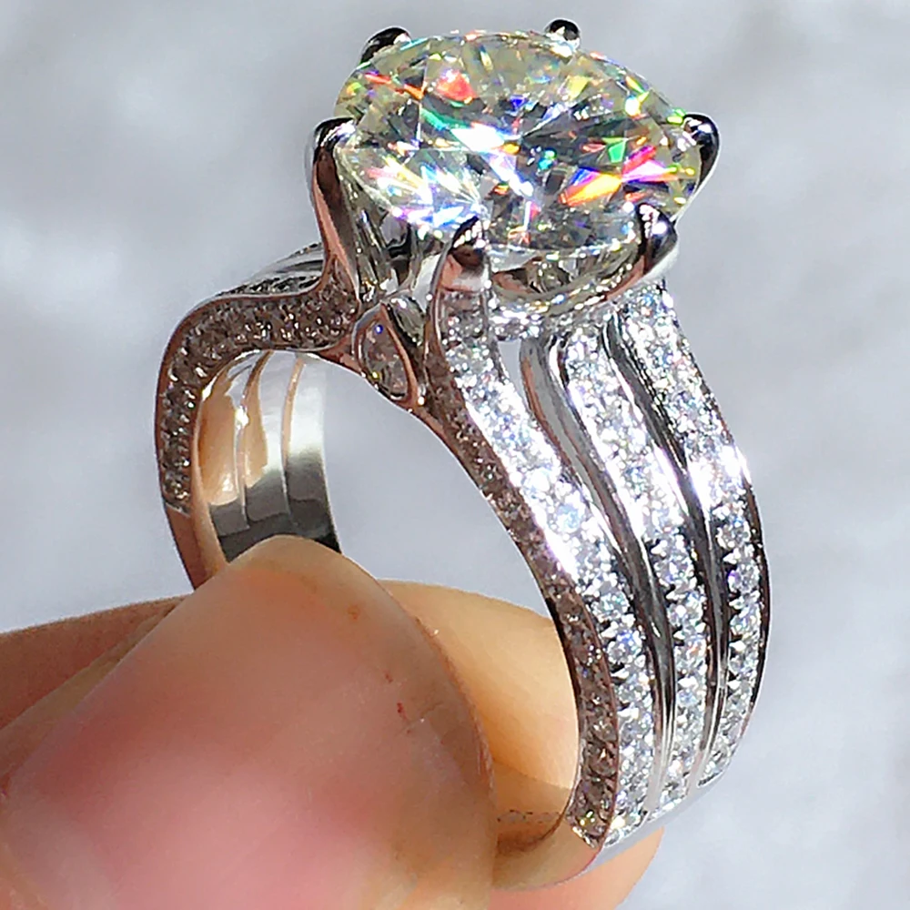 Huitan Luxury Six Claw Cubic Zirconia Rings Wedding Engagement Bands Wysokiej jakości srebrny pierścionek AAA CZ Biżuteria damska