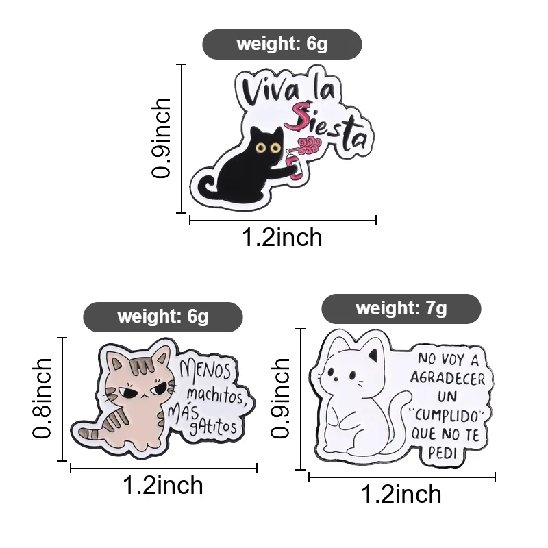 Viva La Siesta Enamel Pins Spanish Phrase Cartoon Cat Brooches Fashion Lapel Badge Backpack Clothes Jewelry Gift for Friends